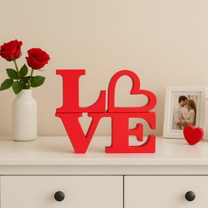 LOVE Sign Decor, Love Sculpture, Valentine Decoration, Shelf Decor, Housewarming Gift, Valentine&#39;s Day Gift, Decorative Sign, Mantel Decor