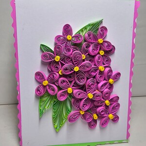 Handmade quilling card - Bouquet, flowers, fuschia