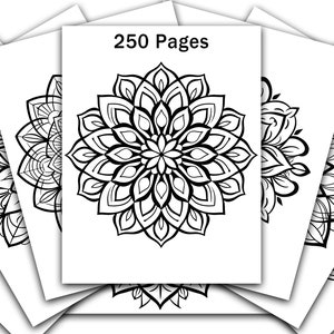 250 Mandala Malvorlagen, Mandala Malbuch für Erwachsene, druckbare Malseiten, einfache Mandala-Designs zum Ausfüllen mit Farbe