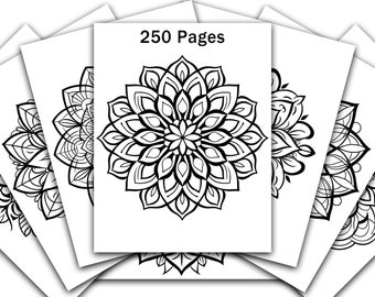 250 Mandala Coloring Pages, Mandala Adult Digital Coloring Book, Printable Coloring Pages, Simple Mandala Designs To Be Filled In With Color