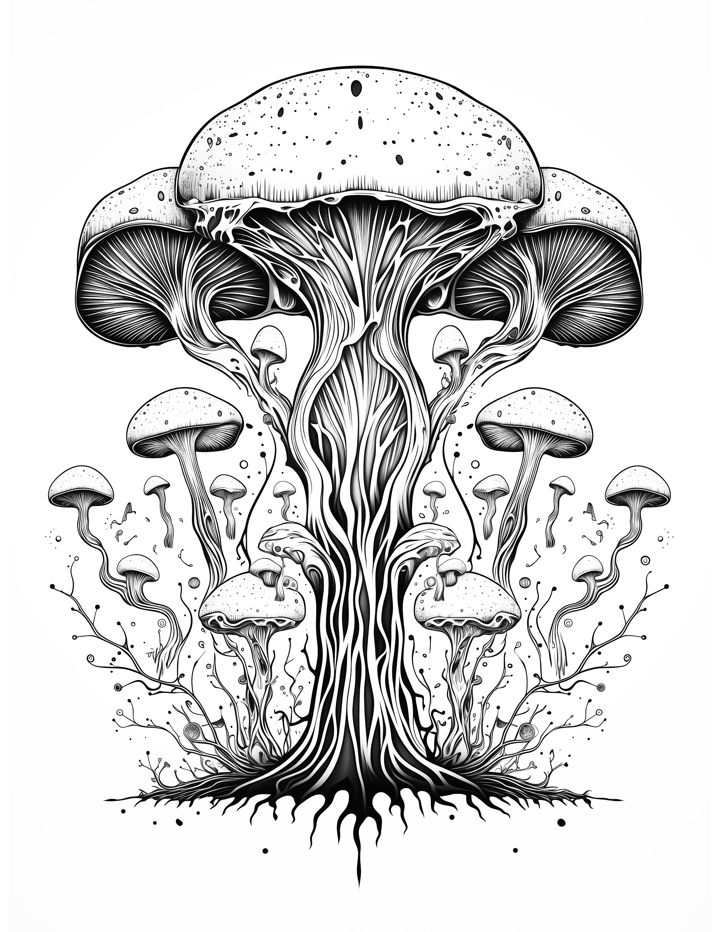 50 Trippy Mushroom Coloring Page Designs, Adult Digital Coloring Book