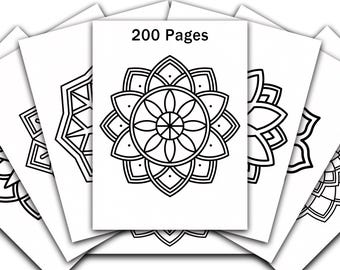 200 einfache Mandala-Malseiten, anfängerfreundliches, mutiges Malbuch für Erwachsene / Kinder (druckbare PDF-Datei)