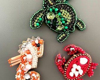 Sea Life Magnets, Ocean Creatures Magnets, Seahorse Magnets, Ocean Decor, Sea Life Decor, Beach Earrings, Seed Bead Earrings