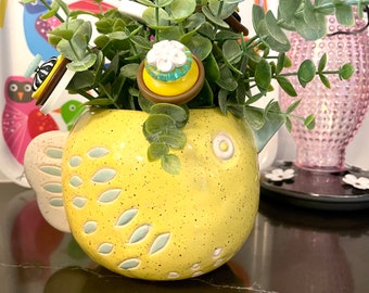 Anthropologie Bird Planter Button Arrangement, Easter Decor, Spring Decor, OOAK, Button Arrangement, Button Bouquet, Anthropologie Vase