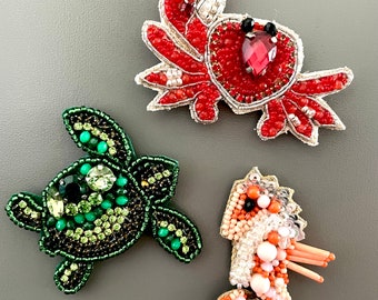 Sea Life Magnets, Ocean Creatures Magnets, Seahorse Magnets, Ocean Decor, Sea Life Decor, Beach Earrings, Seed Bead Earrings