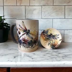 Libellen Aquarell Kaffeetasse, Untersetzer und Geschirrtuch Set-Kaffeetasse, Muttertag, Geburtstag, Geschenke