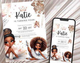 Boho Ballerina Birthday Invitation: Editable Canva Template