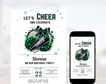 Cheerleader Birthday Invitation - Printable Cheer Party Invite - Editable Template - Fun and Colorful Design