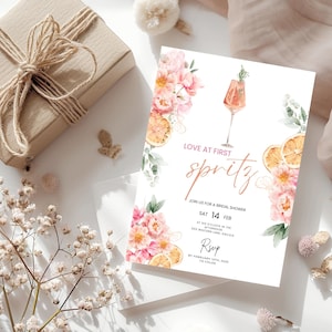 Love at First Spritz Bridal Shower Invitation, Aperol Spritz Bridal Shower Invite, Citrus Bridal Brunch, Orange Bridal Shower Bright Florals