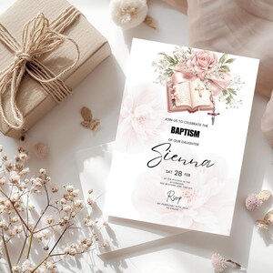 Floral Baptism Invitation Template: Girl Christening Invite (Digital Download)