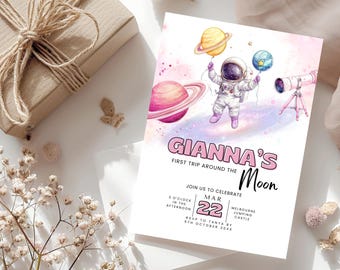 Editable Girl Astronaut Birthday Invitation: Space Party (Digital Download)