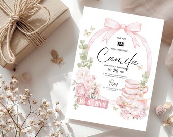 Editable Tea Party Baby Shower Invitation: Pink Floral Design (Digital Download)