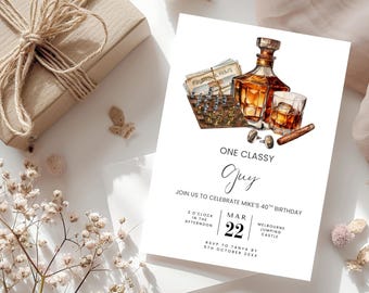 Whiskey Cigar Birthday Invitation | Surprise Adult Party (Digital Invite)