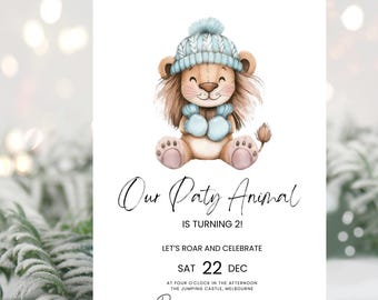 Invitación de cumpleaños editable con animales de fiesta: Wild One Jungle Safari: plantilla de descarga instantánea