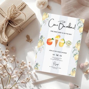 Italienische Babypartyeinladung, wunderliche handgezeichnete Lunch Dinner Party-Einladungsvorlage, Ciao-Baby, Babypartyeinladung CANVA