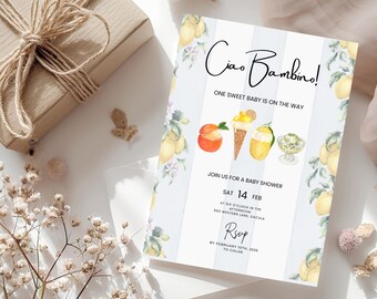 Italian Lemon Baby Shower Invitation: Ciao Bambino, Amalfi Coast (CANVA Template)