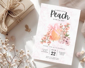 Peach Baby Shower Invitation Template: Watercolor Girl Invite (Digital Download)