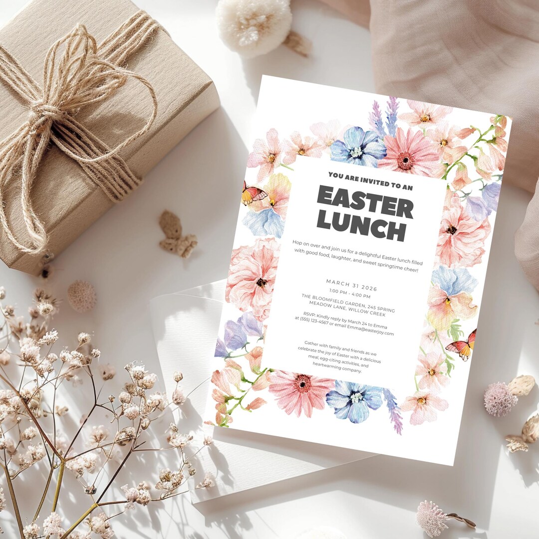 Spring Luncheon Invite Easter Luncheon Invitation, Printable Easter Party Invite, Editable ...