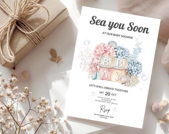 Babyshower aan de kust: zeedieren, nautisch thema (canvasjabloon)