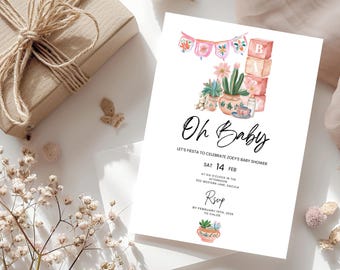 Editable Mexican Fiesta Baby Shower Invitation: Papel Picado (Digital Download)