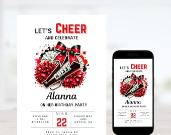 Cheer Birthday Invitation - Printable Cheerleading Party Invite - Editable Text - Fun and Colorful Design