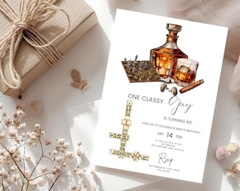 Whiskey Cigar Birthday Invitation | Milestone Party (Digital Invite)