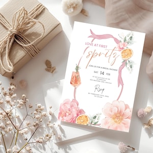 Love at First Spritz Bridal Shower Invitation, Aperol Spritz Bridal Shower Invite, Citrus Bridal Brunch, Orange Bridal Shower Bright Florals