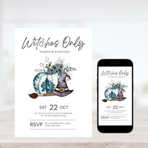 Halloween Pumpkin Painting Invitation - Editable Template for Kids - Fun Fall Party Invite - Instant Download