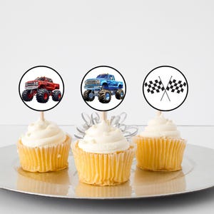Monster Truck Cupcake Toppers | Monster Truck Food Picks | Monster Truck Birthday Party Decorations | Set Of 12 | Instant Download