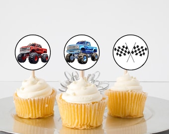 Monster Truck Cupcake Toppers: Birthday Party Decorations (Instant Download)