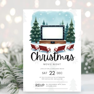 Christmas Movie Night Ticket Invitation - Printable Holiday Invite - Kids Christmas Party - Instant Download