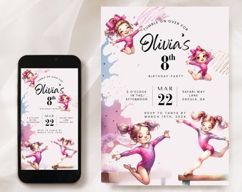 Gymnastics Birthday Invitation: Editable Canva Template (Digital Download)