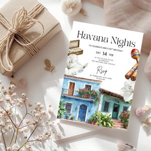 Editable Green Havana Nights Invitation, Havana Party Invitation, Print or Text, CANVA, Any Age Birthday Invite, Men&#39;s Birthday Invite
