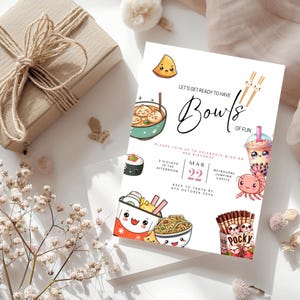 Kawaii Ramen Birthday Invite - Editable Ramen Party - Kids Bday Party - Instant Download