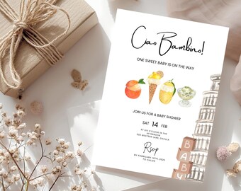 Ciao Bambino Baby Shower Invitation: Italian Theme (CANVA Editable)