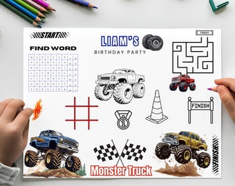 モンスタートラックのぬり絵：誕生日パーティーアクティビティ（デジタルダウンロード）
