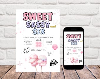Sweet Sassy Six Birthday Invitation: Pastel Confetti (Canva Digital Printable)