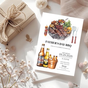 Fathers Day Invite Barbecue Invite Fathers Day Bbq Brunch Editable Invitation template, Summer BBQ, Men&#39;s Party Invite, Canva