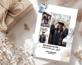 Floral Graduation Announcement Card: Photo Collage, Class of 2025 (Digital)