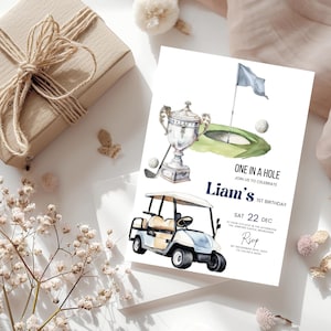 Golf Birthday Invitation, Golf Par-Tee Invite, Hole-in-One Golf Party Invitations, Editable Digital Template Instant Download, CANVA