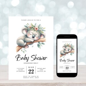 Koala Invitation |  Baby Shower Invitation | Digital Invitation | Native Australian Theme | Baby Girl