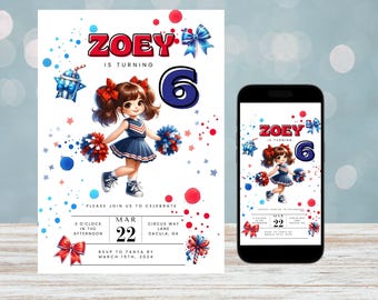 Inbjudan till cheerleader-födelsedag: Syskonfest för tjejer (Canva-mall)