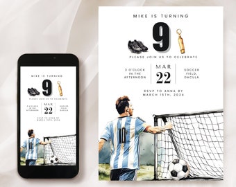 Invitación de cumpleaños de fútbol: temática de Messi, foto (archivo digital)