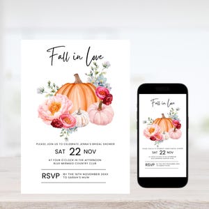 Fall In Love Bridal Shower Invitation Template | Fall Flowers | Editable Fall In Love Bridal Shower Invitation | Fall Wedding