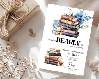 Book Baby Shower Invitation: Floral New Chapter Theme (EDITABLE Canva Template)