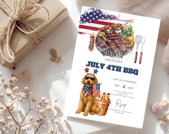 Invitación patriótica para barbacoa del 4 de julio: Fiesta en la piscina (Editable en CANVA, Descarga instantánea)