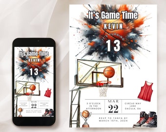 Invitación de cumpleaños de baloncesto: Fiesta deportiva, plantilla editable (digital)