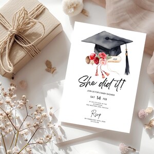 Red Graduation Party Invitation Template,  Floral Graduation Announcement, Graduation Invite, Grad Template, Editable, CANVA Editable