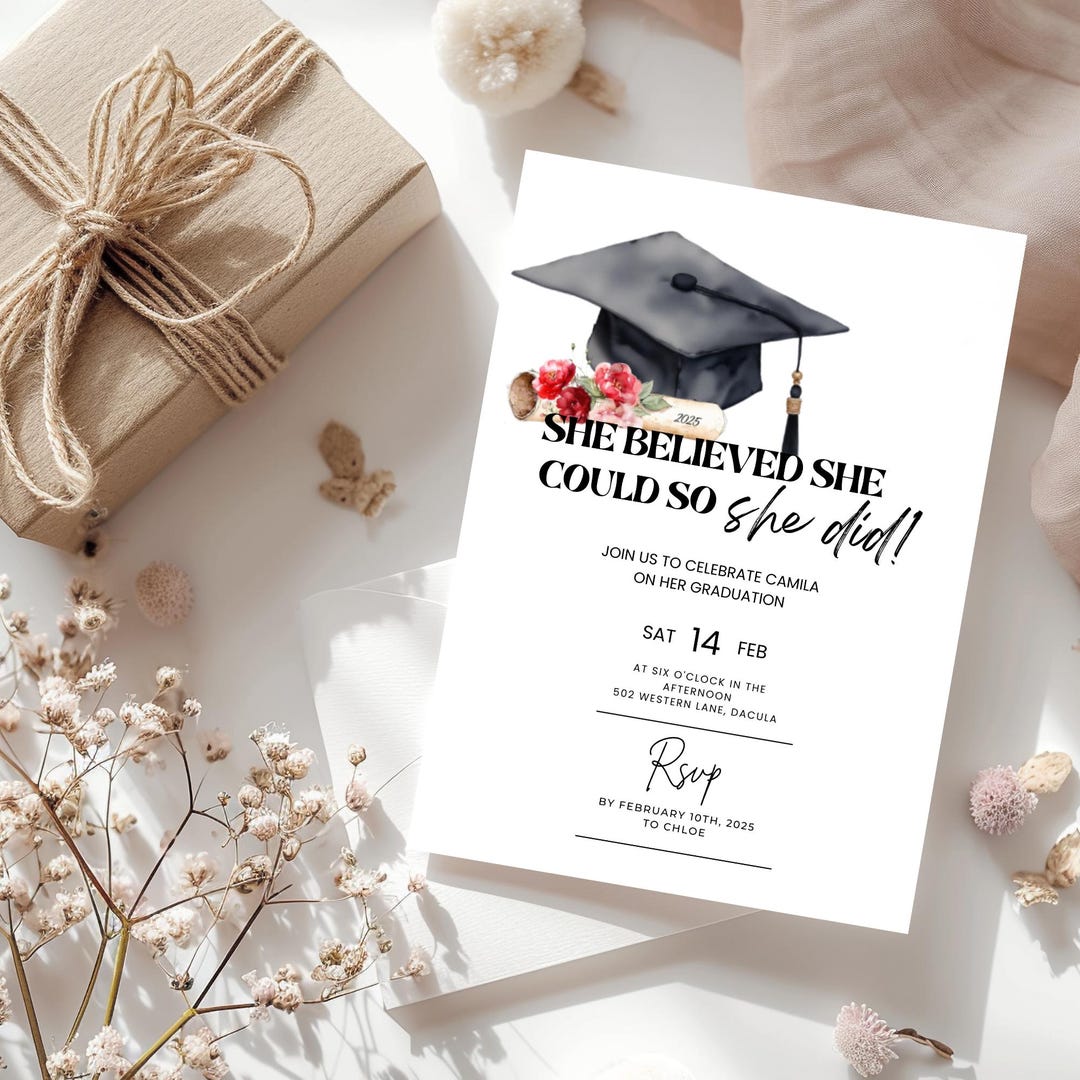 Editable Graduation Party Invitation: Modern Minimalist Design (CANVA ...