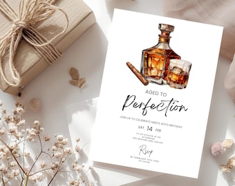 Whiskey Cigar Birthday Invitation | Aged to Perfection, Male (Digital Invite)